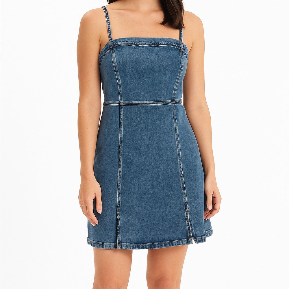 Aeropostale Women’s Denim Mini Dress XL Square Neck Stretch Jean Dress